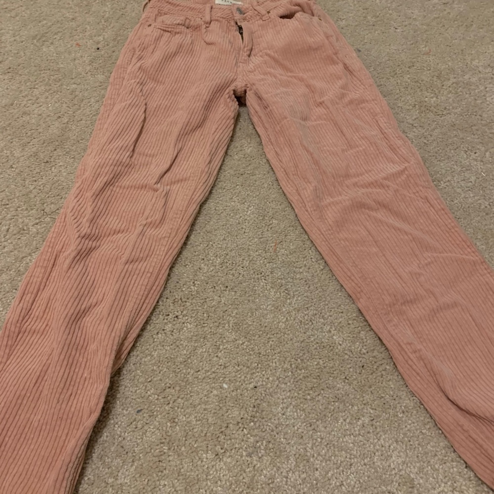 White pink corduroy mom jeans